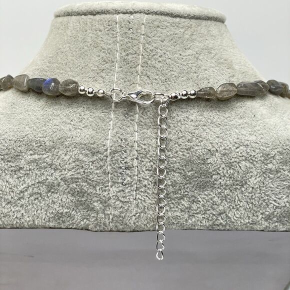 Natural Labradorite Chip White AB Froster Glass Beaded Necklace Boho Statement - Picture 5 of 8